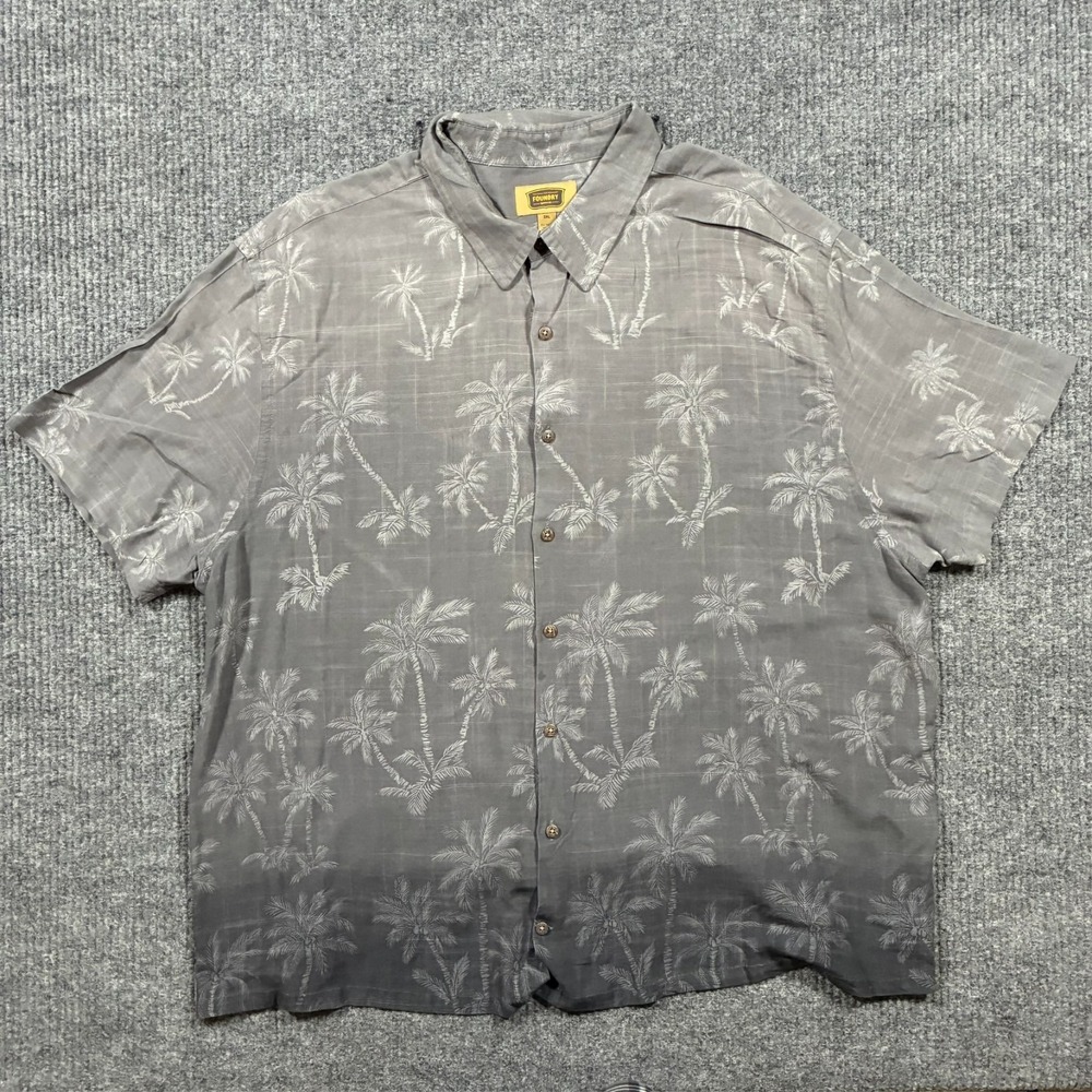 Foundry Supply Co Men Hawaiian Shirt 3XL Gray Palm Tree Rayon Button Up Camp